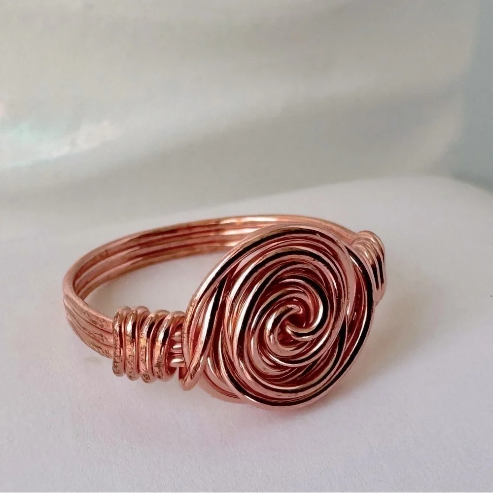 Copper Wire Wrap Rose Ring